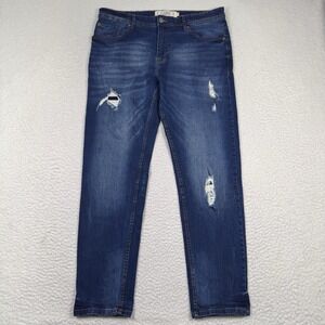 Akademiks Jeanius Jeans Men's 36x30 Blue Dark Wash Straight Leg Distressed Denim